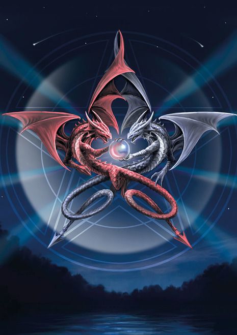 Pentagram Dragons Greetings Card by Anne Stokes