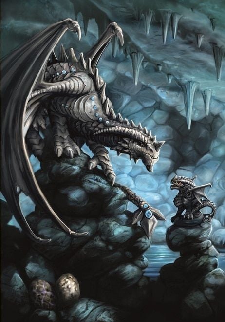 Rock Dragon Greetings Card by Anne Stokes