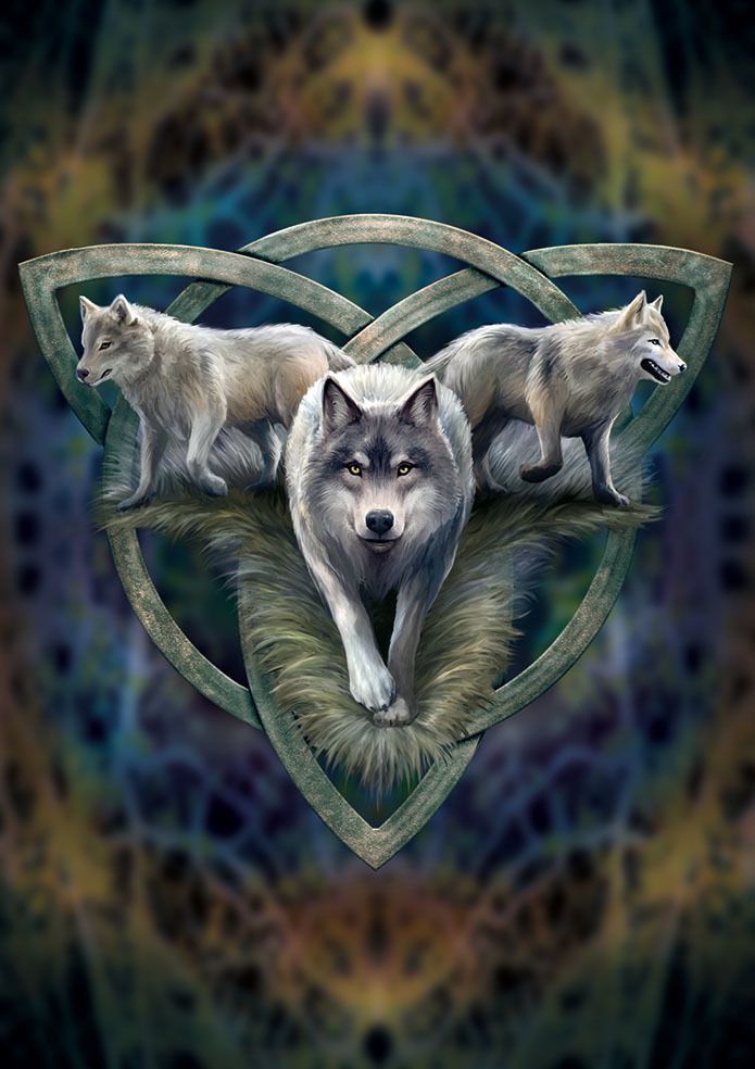 Wolf Trio Greetings Card by Anne Stokes