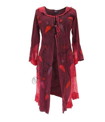 Mid-length Boho Jacket with Lace and Applique