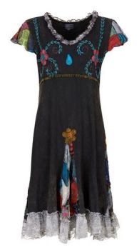 Cotton Dress with Patchwork and Lace (BLK)