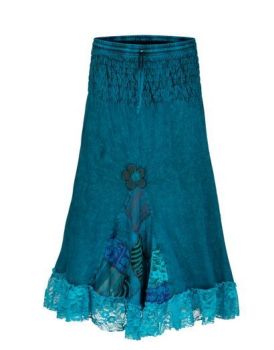 Mid length skirt with patchwork & lace (TEA)