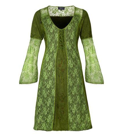 Mid Length Medieval Style Dress with Bell Sleeves (GRN)