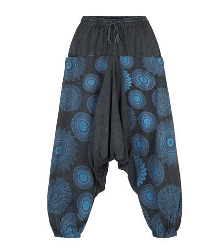 Long Stonewash Harem Trousers (BLUE)