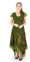 Long Boho Dress with Cap Sleeves and Patchwork Skirt (GRN)