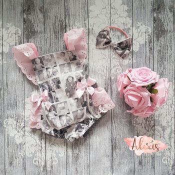 Pink and grey frilly bum photo romper