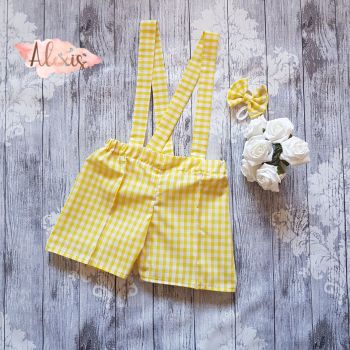 Lemon gingham shorts with braces 