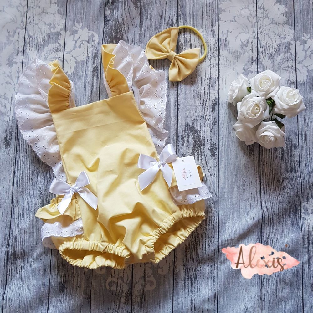 Lemon and white frilly bum romper