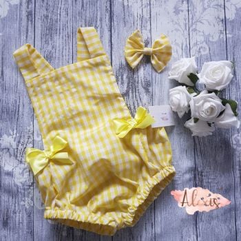 Lemon gingham bow romper