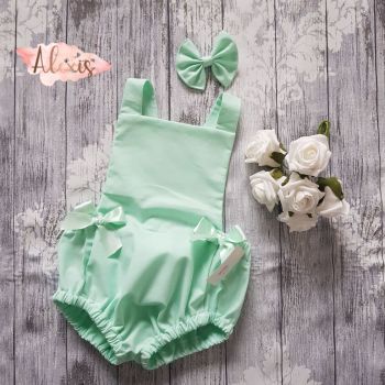 Mint green bow romper