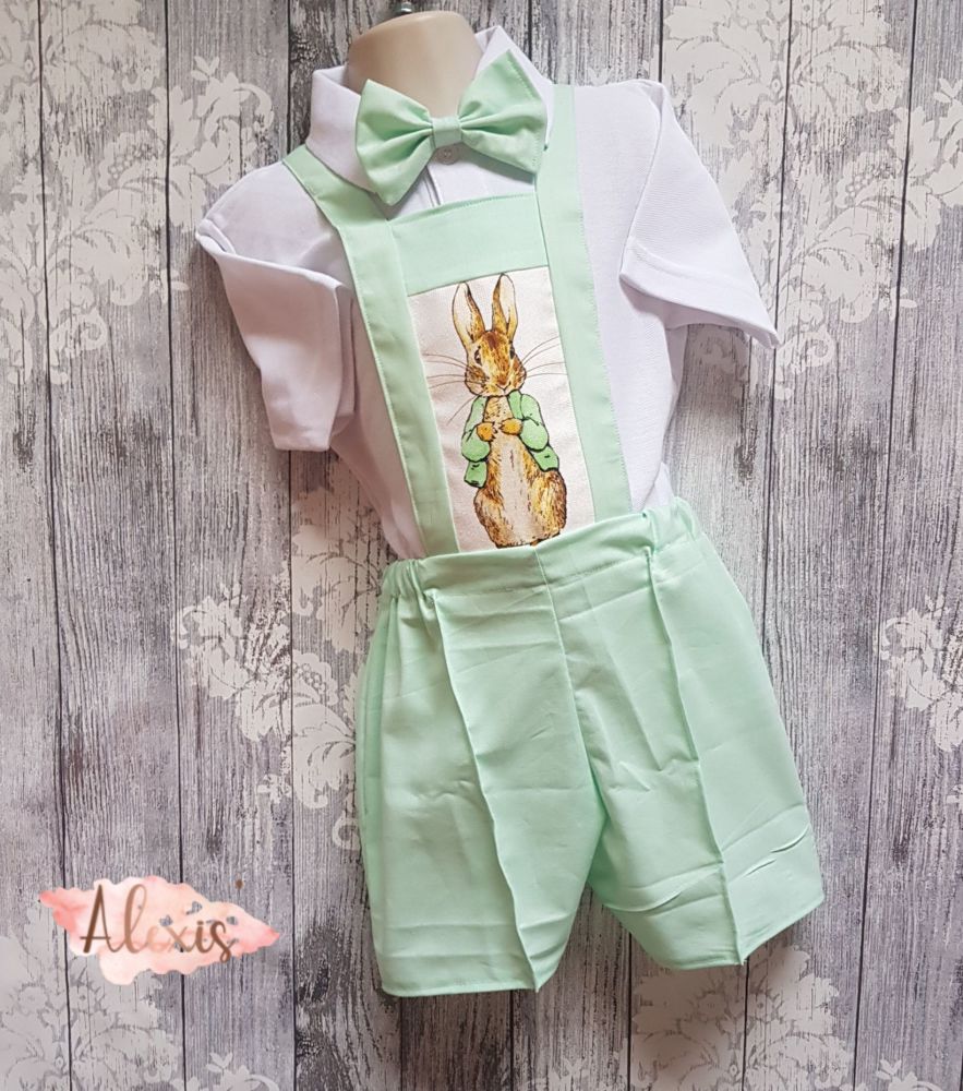 Mint green Peter rabbit dungarees
