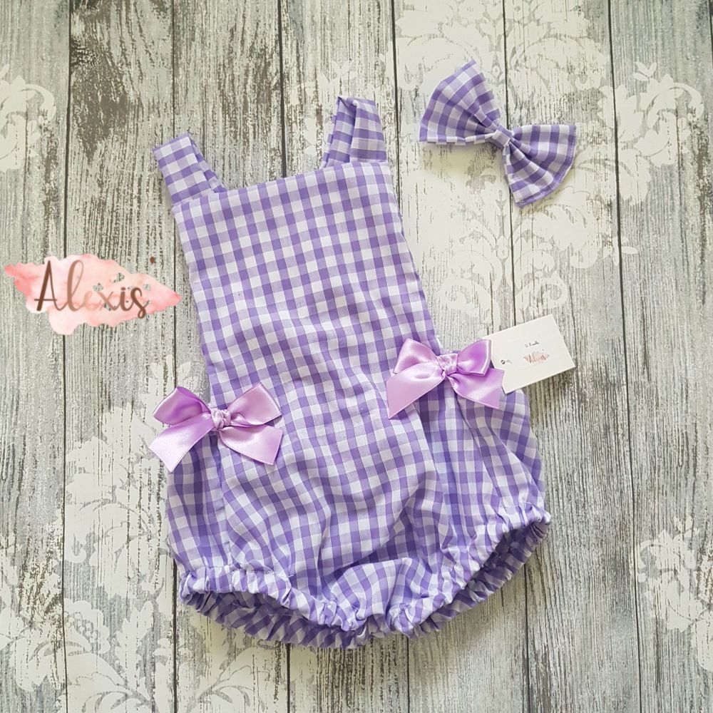 Lilac gingham bow romper 
