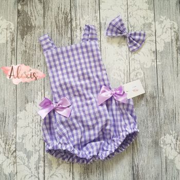 Lilac gingham bow romper 