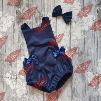 Navy bow romper