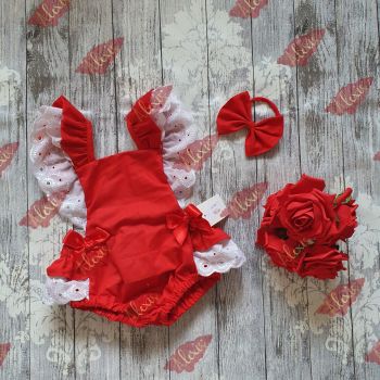Red and white frilly bum romper
