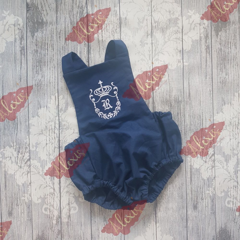 Navy boys monogram romper 