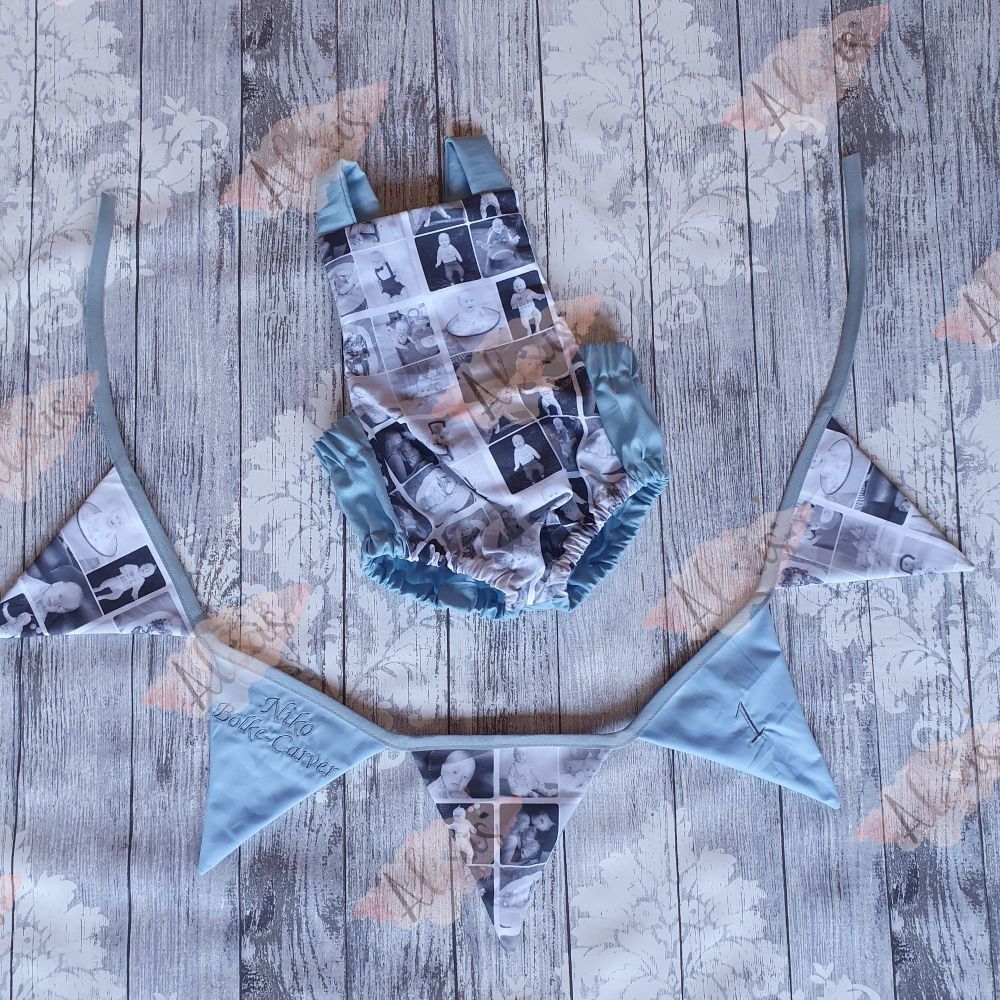 Baby boy blue photo romper 