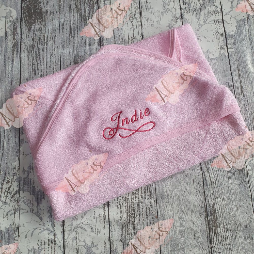 Personalised pink hooded baby towel 