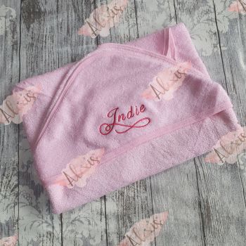 Personalised pink hooded baby towel 