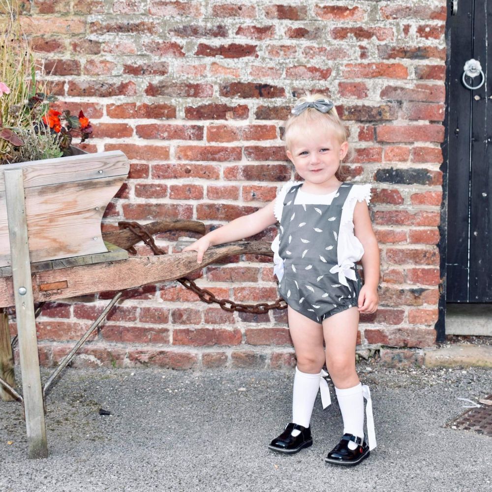 Grey feather bow romper 