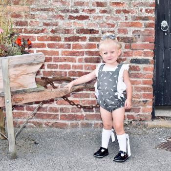 Grey feather bow romper 