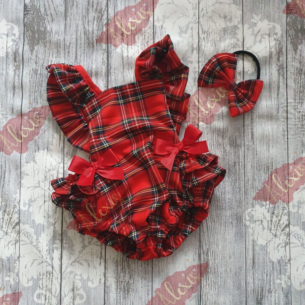 Red tartan frilly bum romper