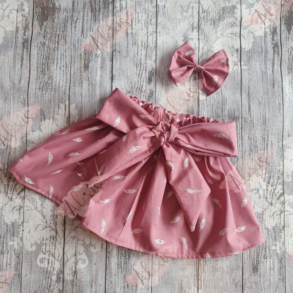 Dusky pink feather high waisted skirt