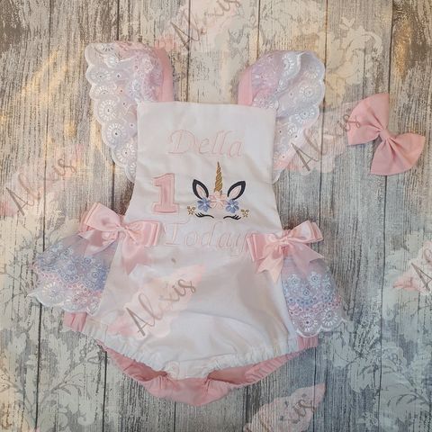 Unicorn frilly bum birthday romper