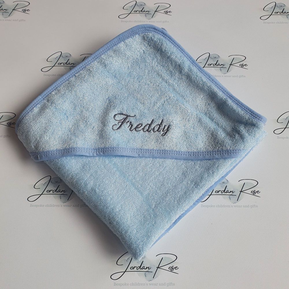 Personalised blue hooded baby towel 