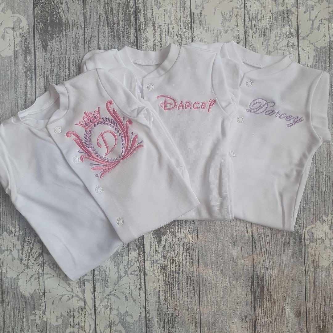 set of 3 personalised baby grows