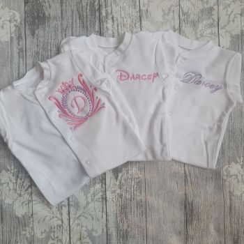 set of 3 personalised baby grows