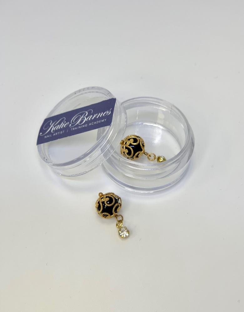 Large Gold Pearl Dangle Nail Art Jewellery - Black