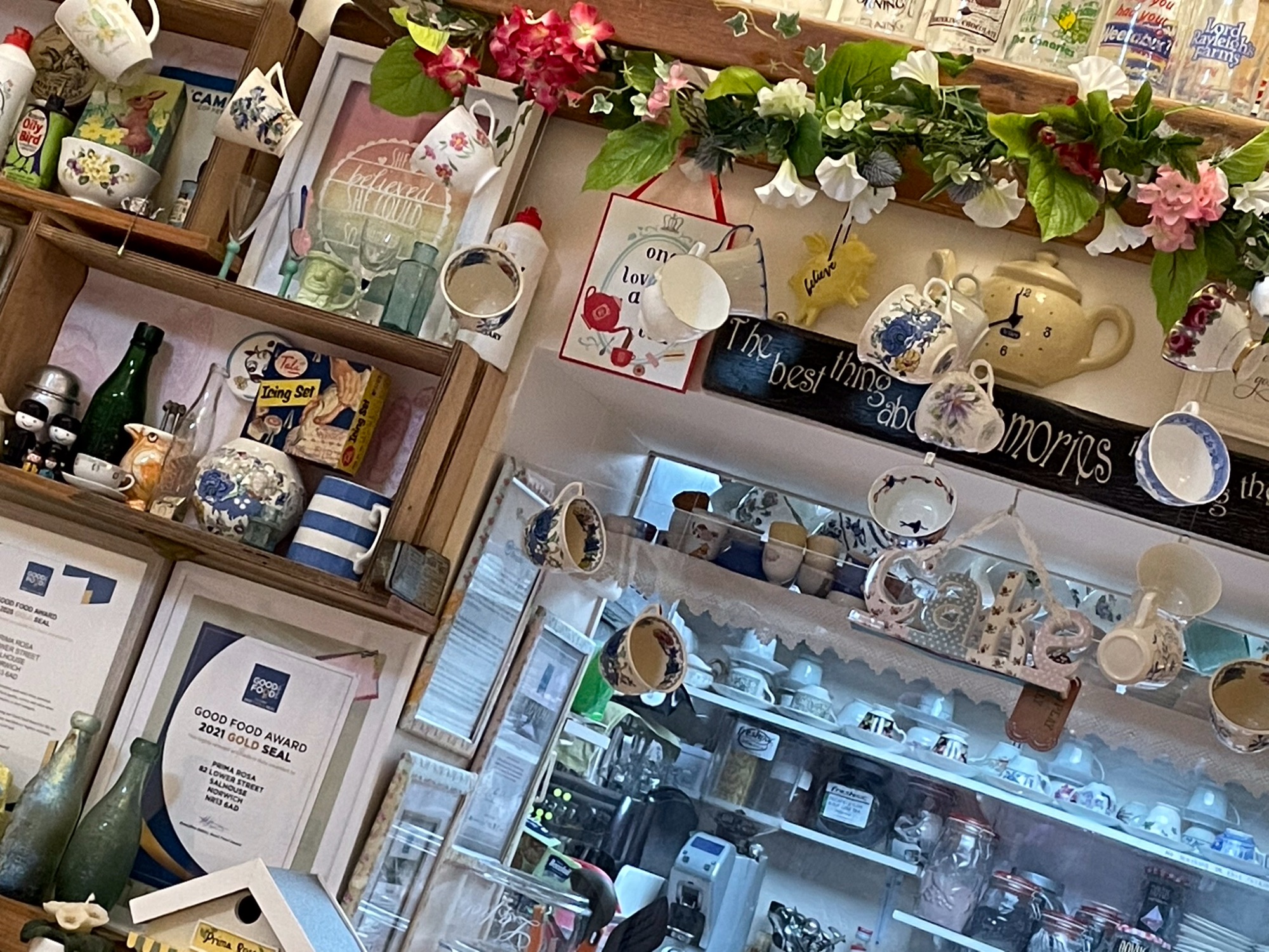 The view inside Prima Rosa Tea Rooms & Crafts at Salhouse near Norwich in Norfolk
