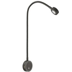 Black Hafele 12v flexible Reading Light with Twin USB sockets & 3 position Switch