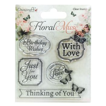 Dovecraft Floral Muse Clear Stamps - Sentiments