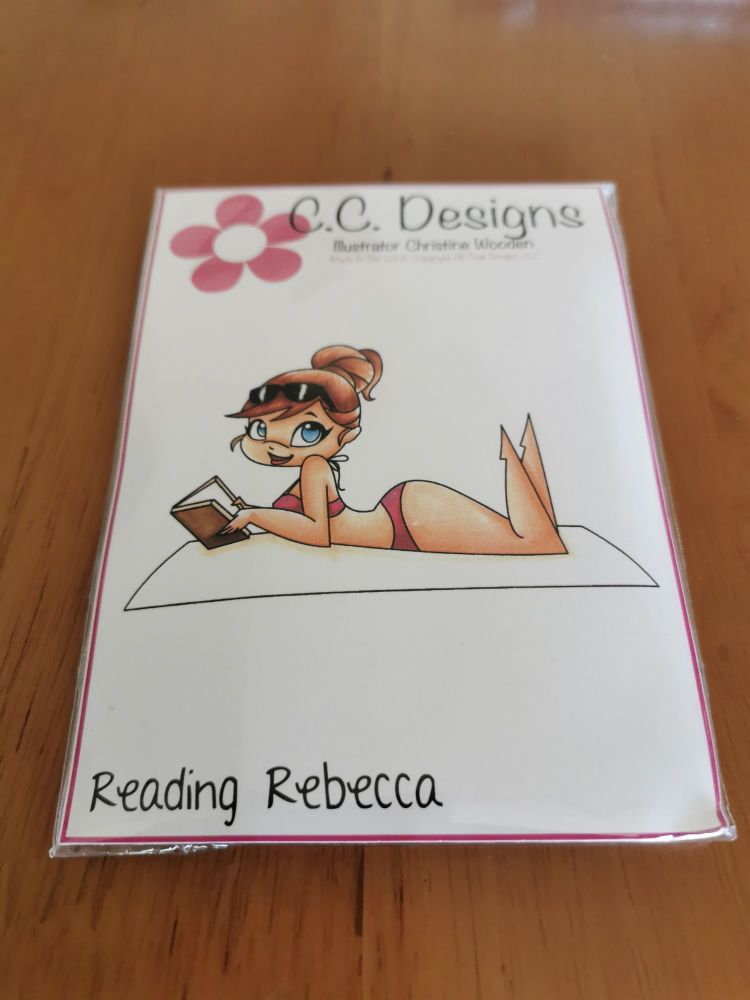 C.C. Designs - Reading Rebecca red rubber Stamp