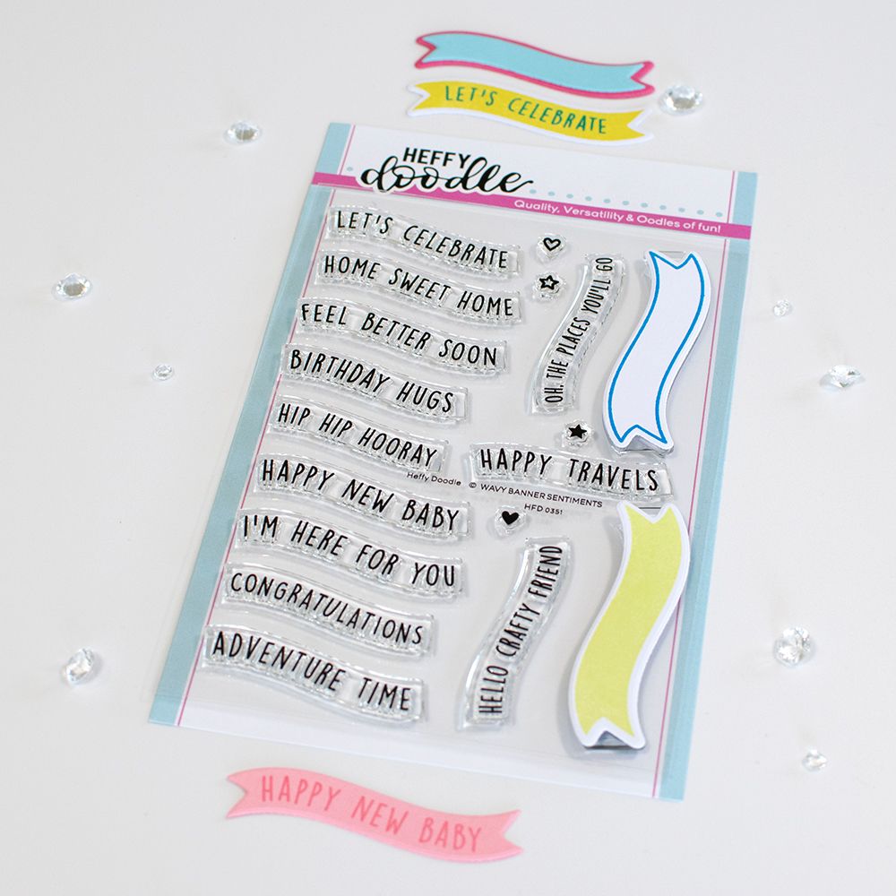 ***NEW*** Heffy Doodle - Wavy Banner Sentiments clear stamps