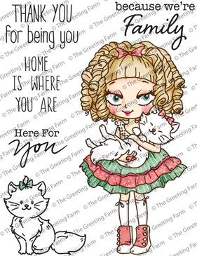 Dollie with Kitty red rubber stamp - The Greeting Farm