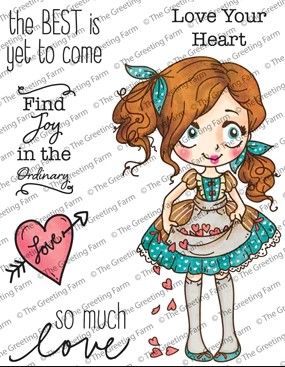 Dollie with Hearts red rubber stamp - The Greeting Farm