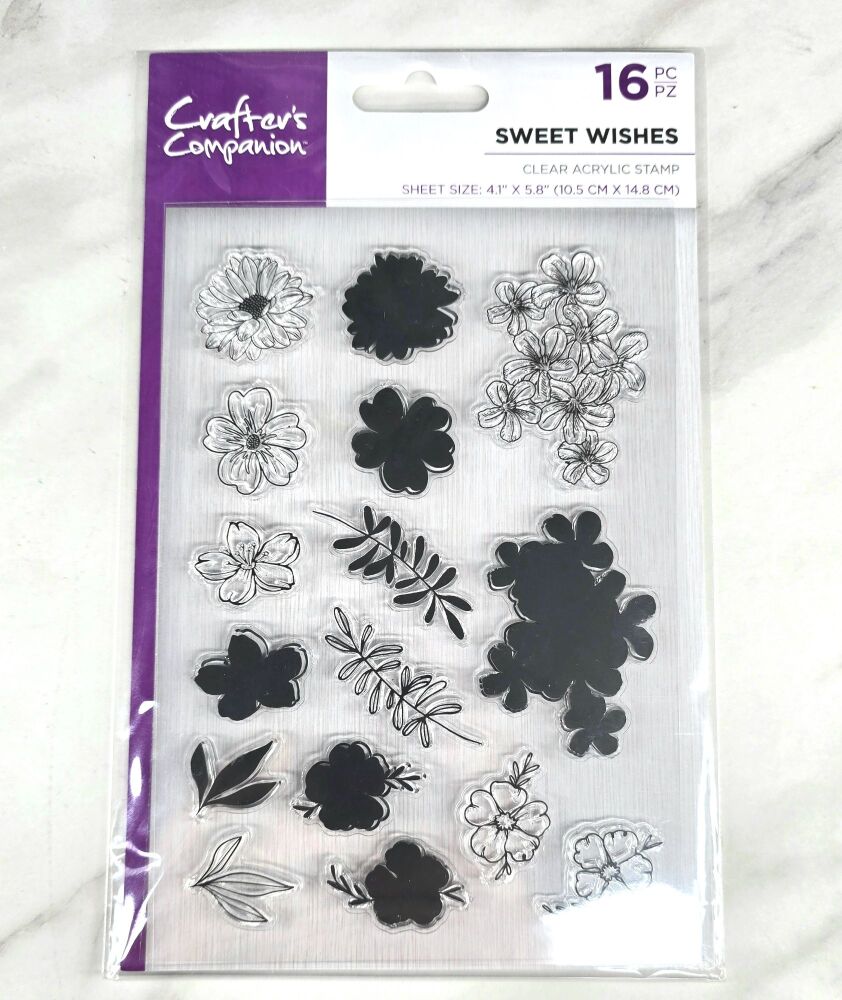 Crafter's Companion - Clear Acrylic Stamps - Floral - Sweet Wishes