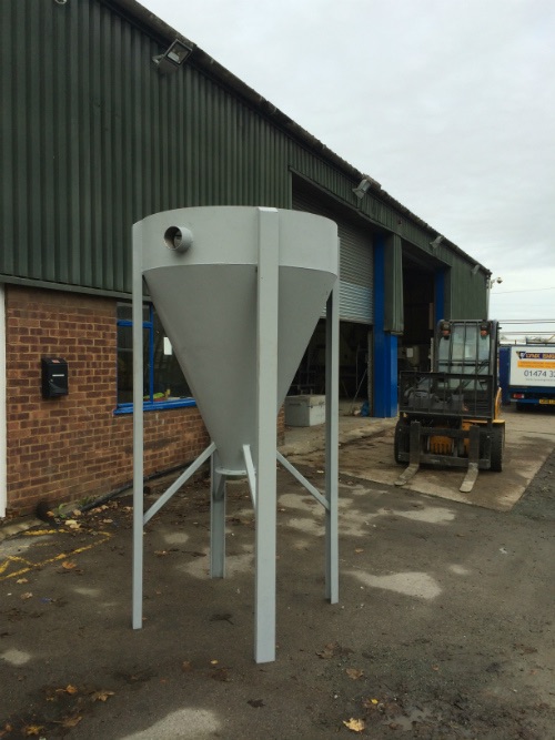 finished painted  feed hopper made by Lynx engineering