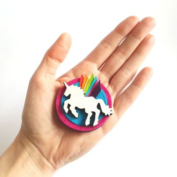 Unicorn Brooch with Rainbow Wings