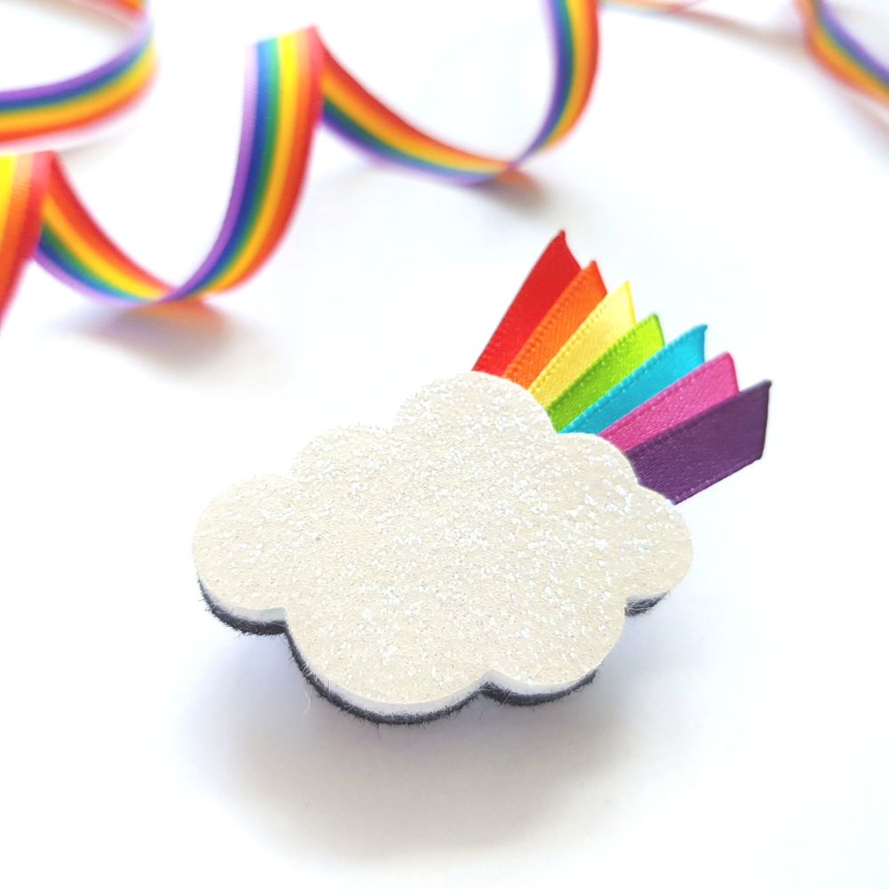 Cloud Brooch with Rainbow Ribbon