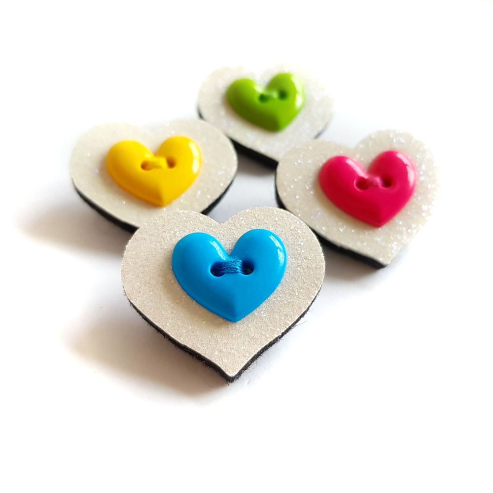 Set of 4 Heart Brooches