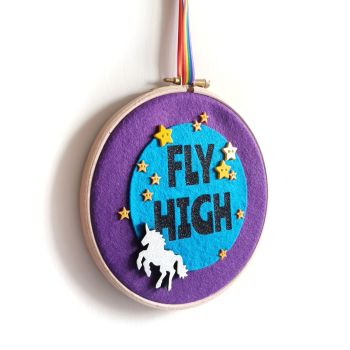 'Fly High' Unicorn Embroidery Hoop Wall Hanging Decoration