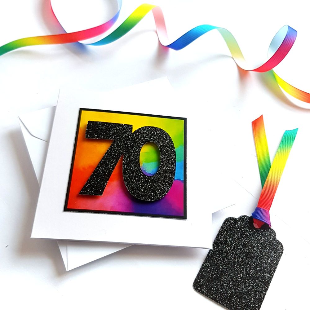 70th Birthday Card - Handmade Rainbow Birthday Card