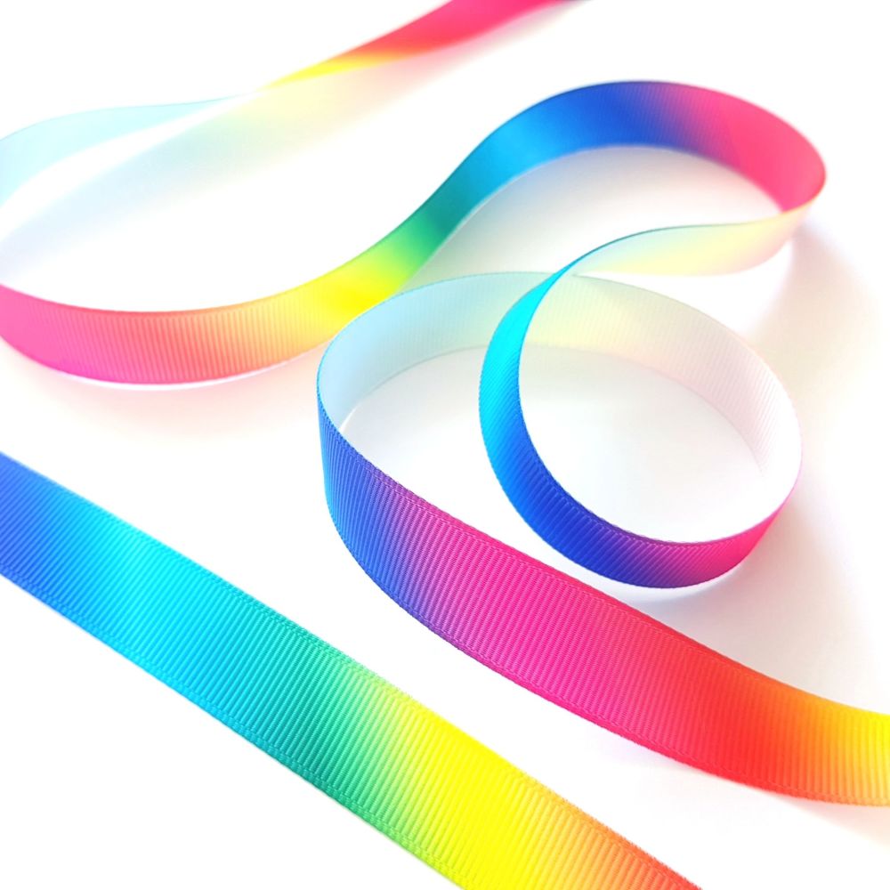 Rainbow Print Grosgrain Ribbon - Per Metre 16mm wide