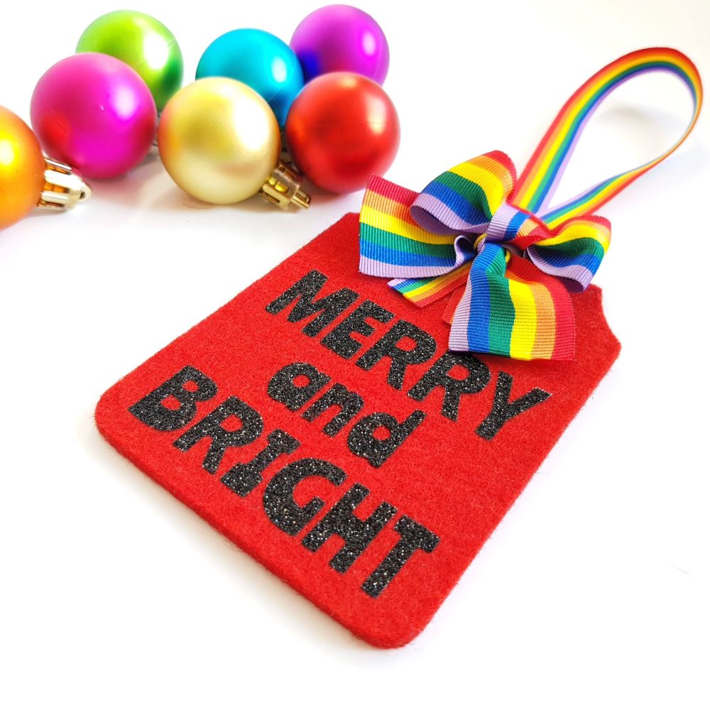 Christmas Gift Tag with Rainbow Ribbon