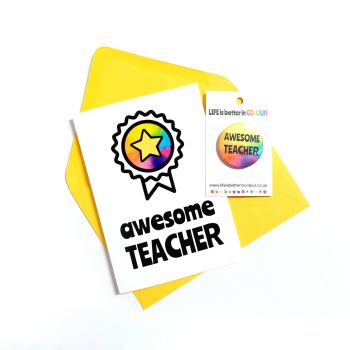 Awesome Teacher - Rainbow Greetings Card