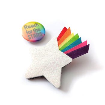 Rainbow Ribbon Star Brooch and Badge Set